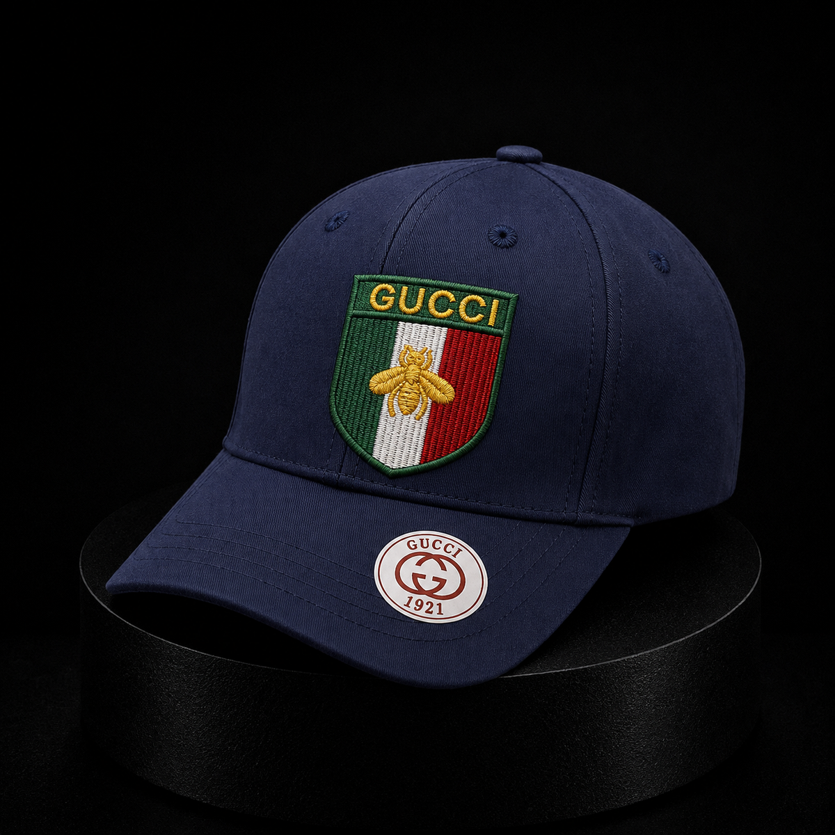 Gorra Gucci Azul Marino Premium con Escudo Italia y Logo GG