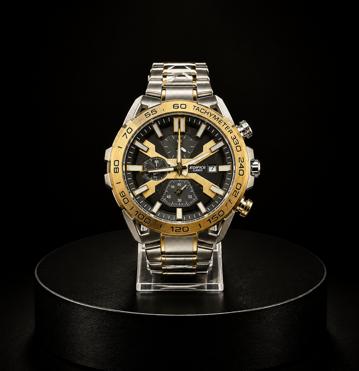 Reloj Casio Edifice Cronógrafo Plateado y Dorado con Esfera Negra Deportiva