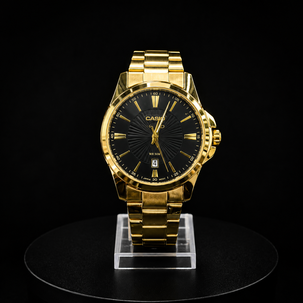 Reloj Casio Dorado con Esfera Negra, Día y Fecha