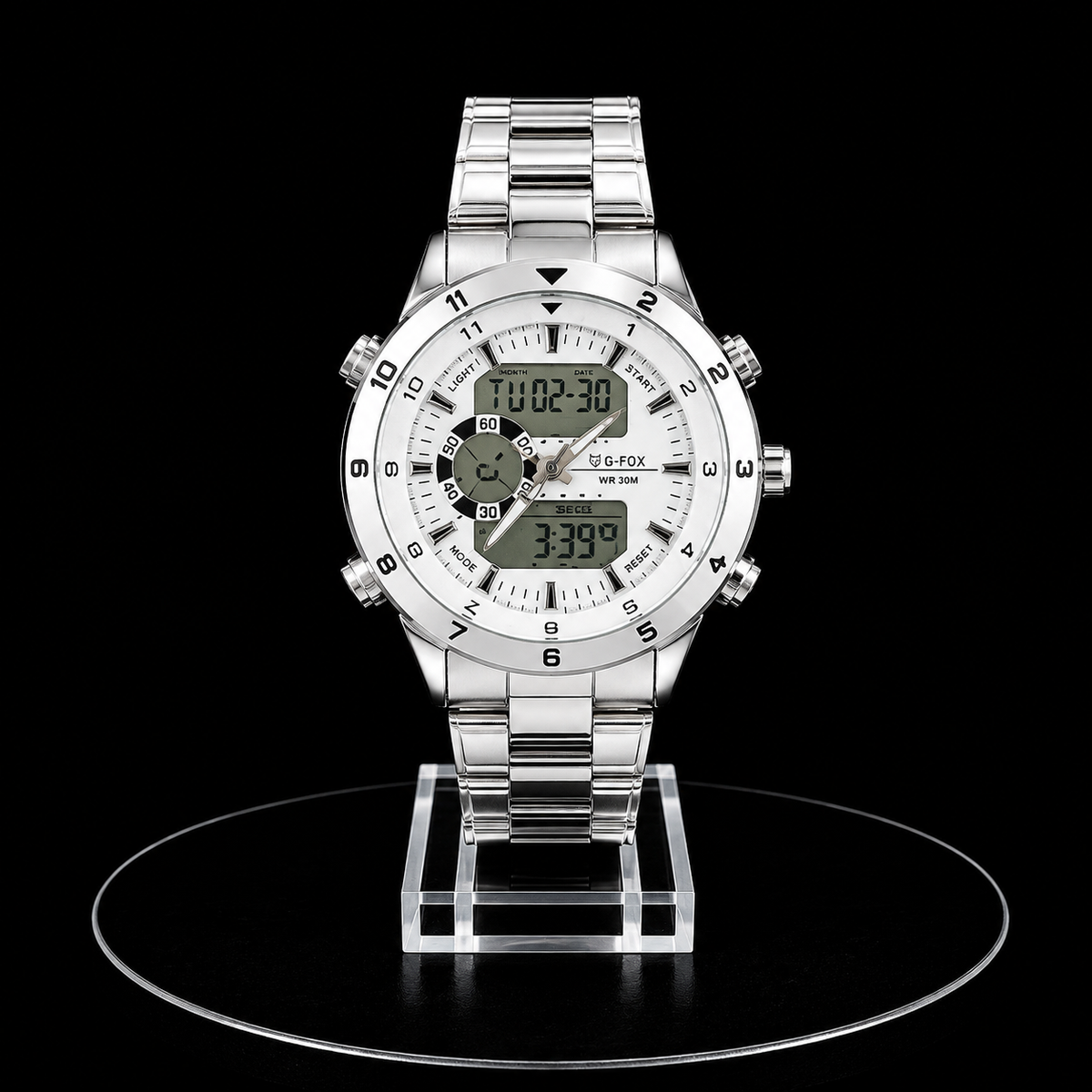 Reloj G-Fox Plateado Digital y Análogo con Esfera Blanca
