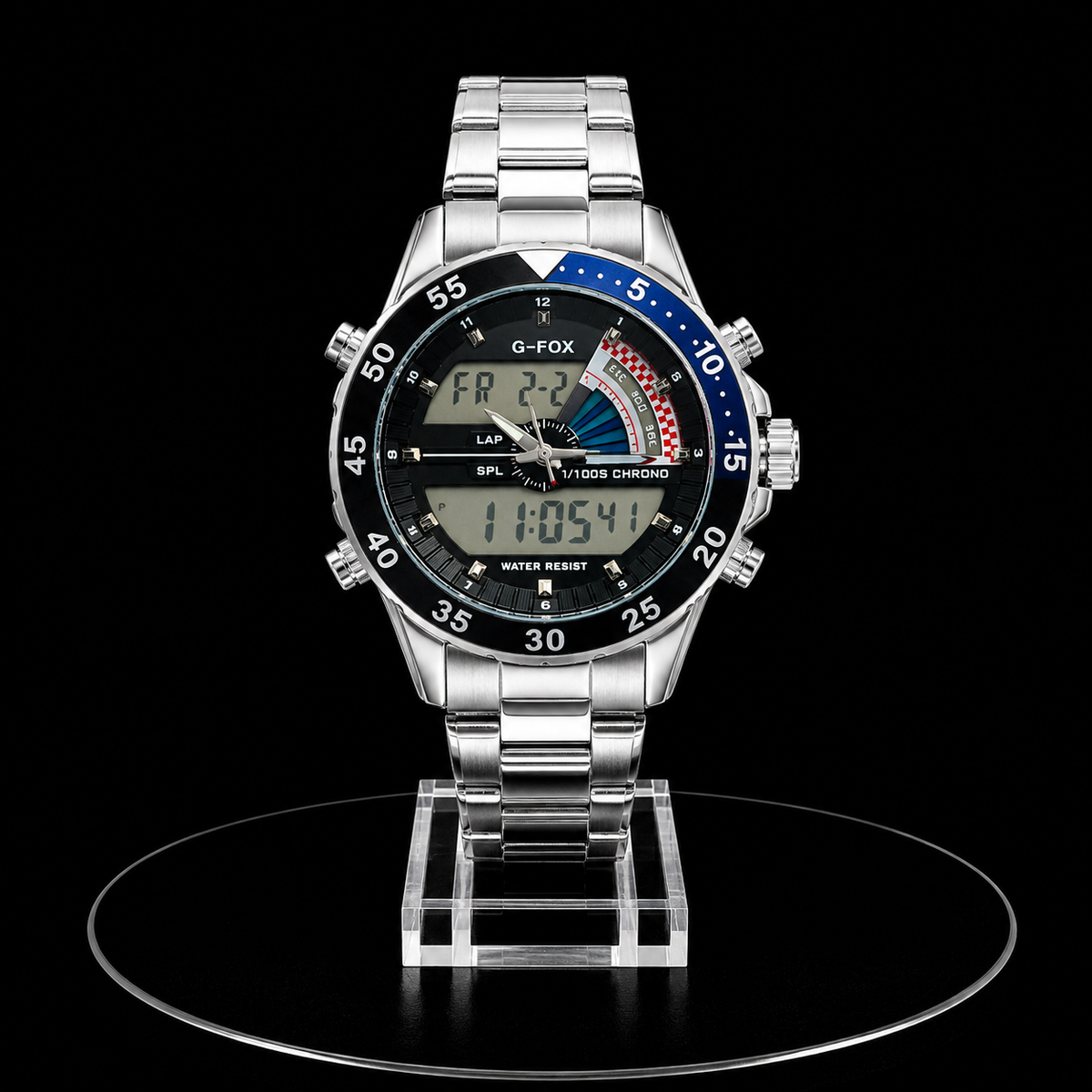 Reloj G-Fox Plateado Digital y Análogo con Esfera Negra
