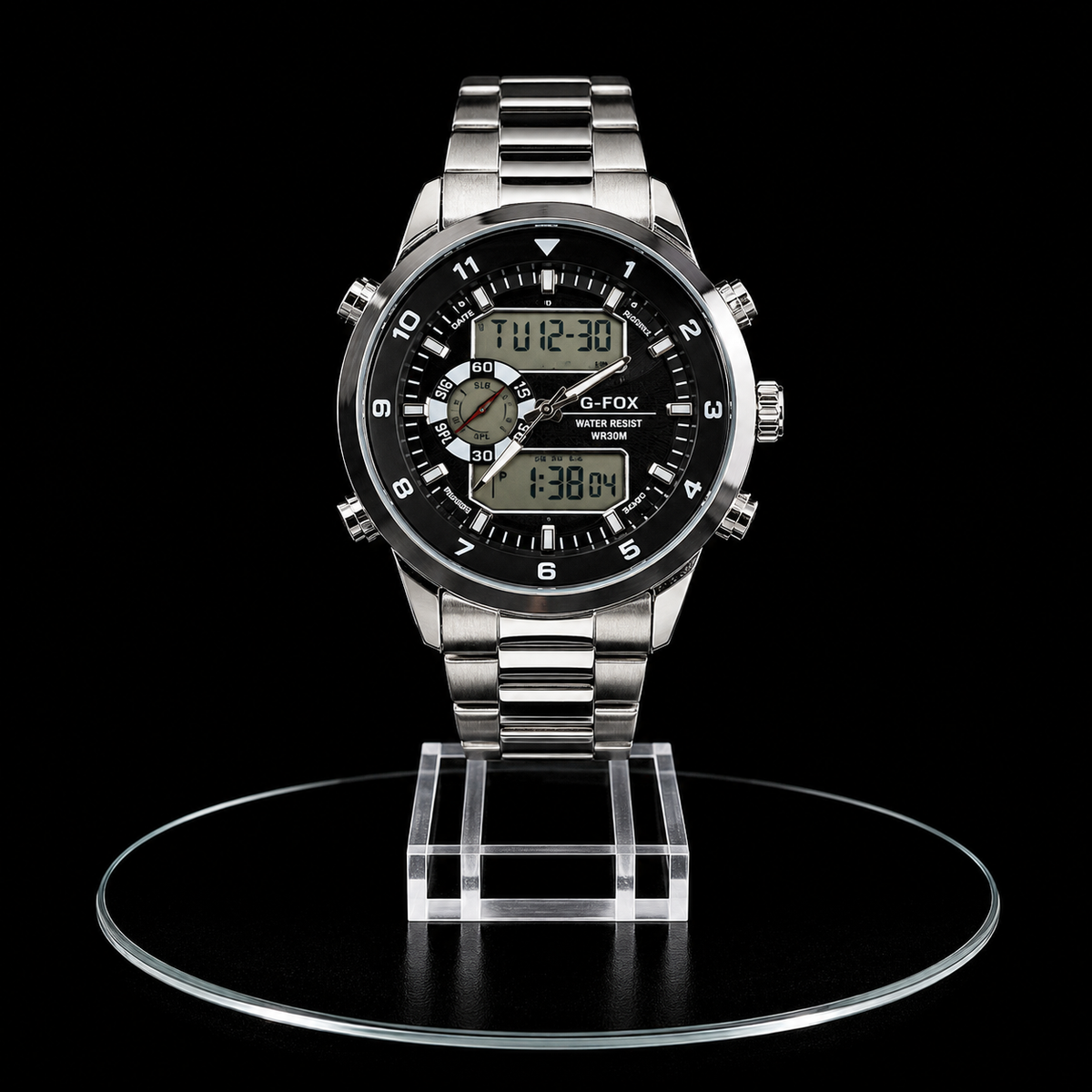 Reloj G-Fox Plateado Digital y Análogo con Esfera Negra