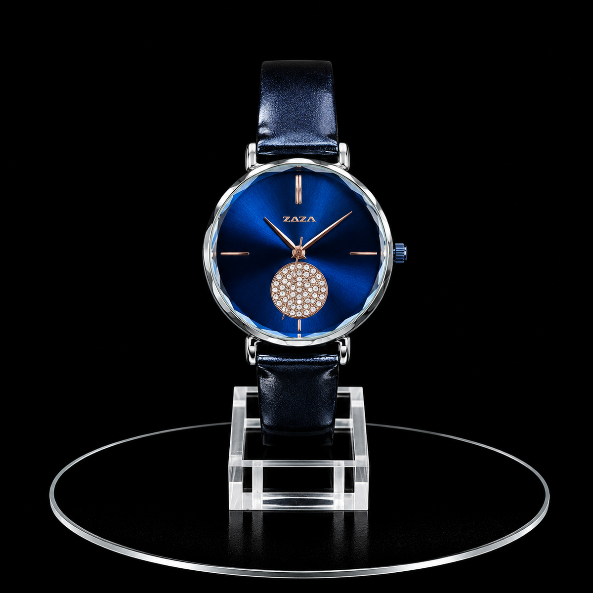 Reloj Razza Azul con Correa Negra y Detalle de Cristales