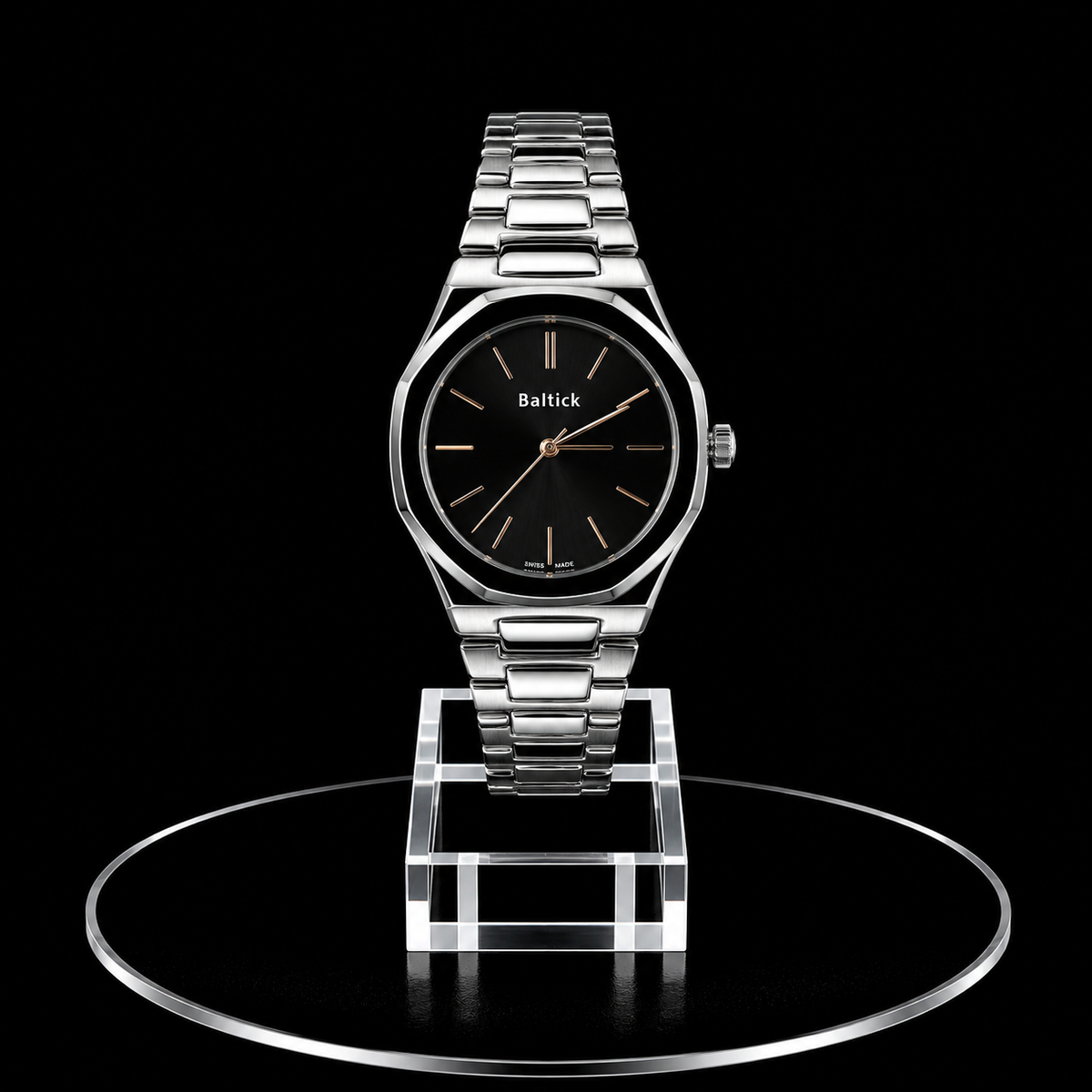 Reloj Baltick Plateado con Esfera Negra Minimalista