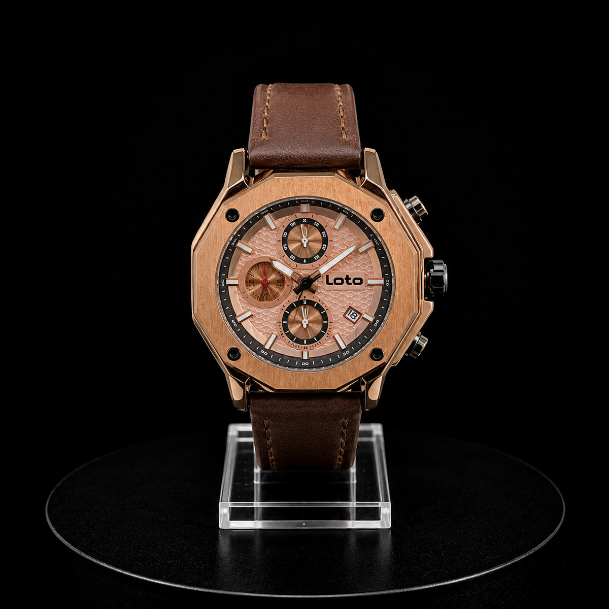Reloj Loto Rose Gold con Correa Café y Esfera Multifunción