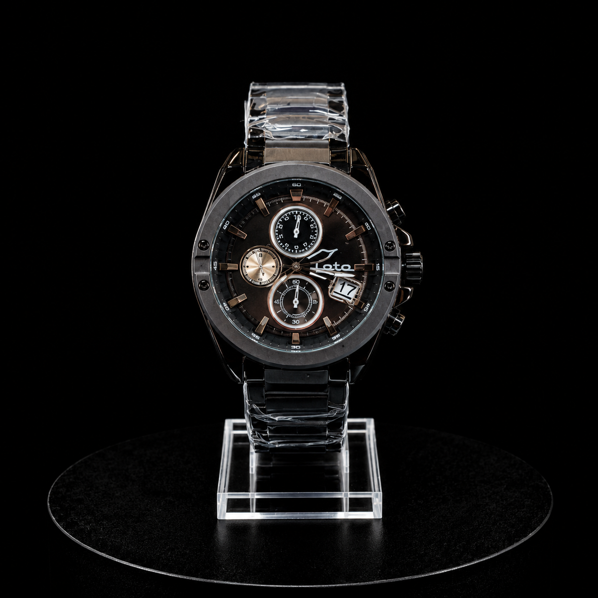 Reloj Loto Cronógrafo Negro con Brazalete Metálico y Esfera Multifunción