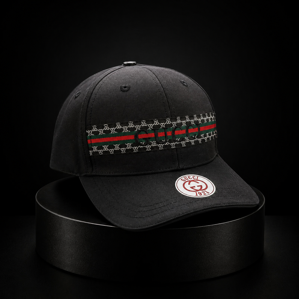 Gorra Gucci Negra GG con Franja Verde y Roja