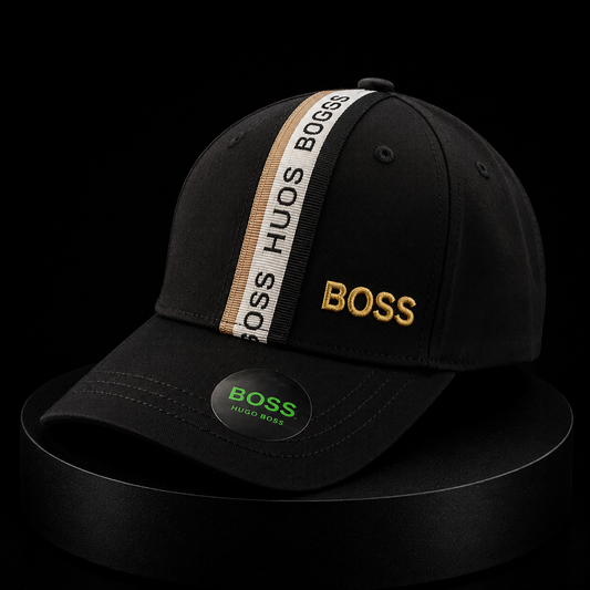 Gorra BOSS Negra con Cinta Logo y Bordado Dorado
