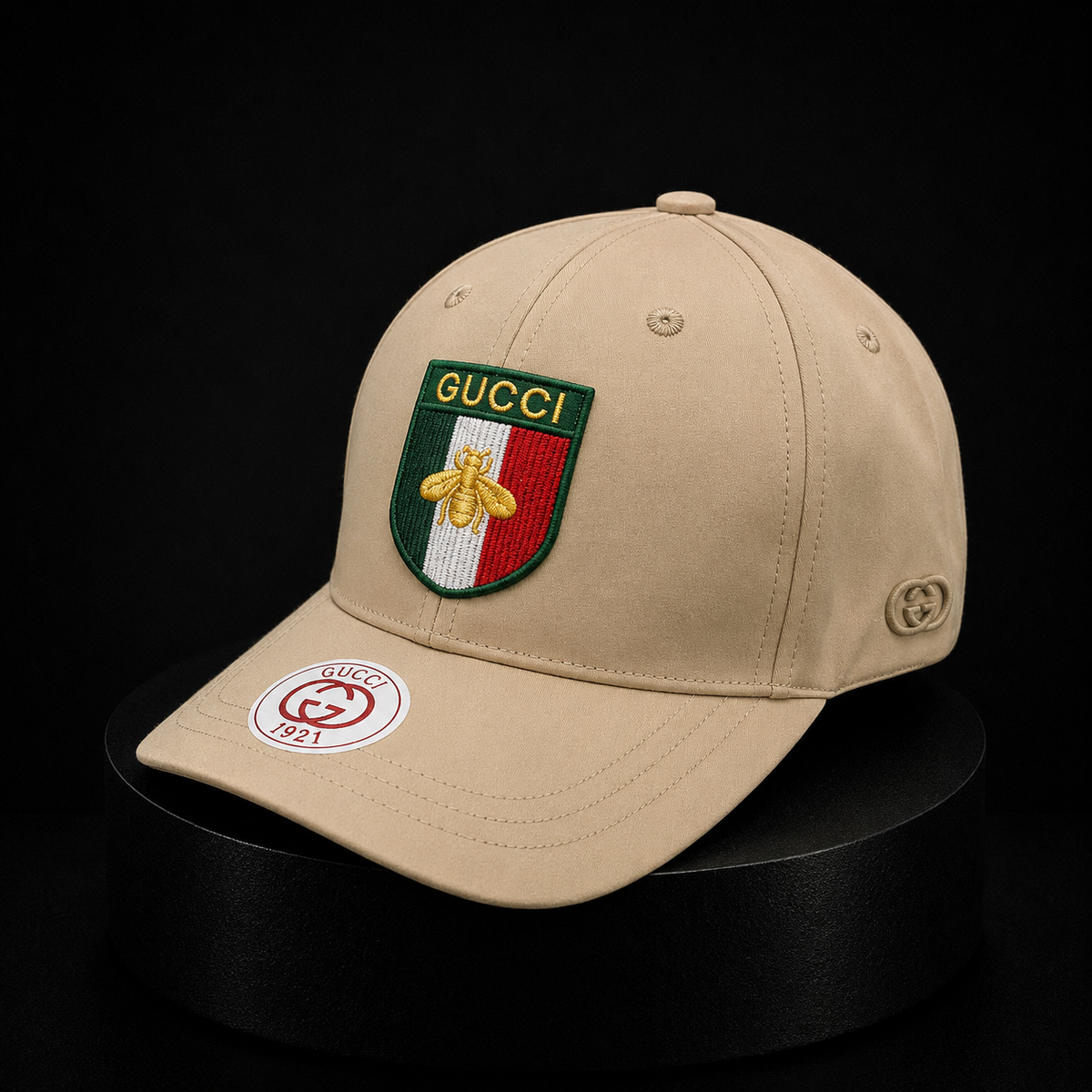 Gorra Gucci Beige Premium con Escudo Italia y Logo GG