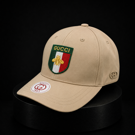 Gorra Gucci Beige Premium con Escudo Italia y Logo GG