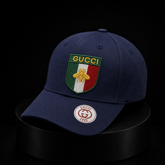 Gorra Gucci Azul Marino Premium con Escudo Italia y Logo GG