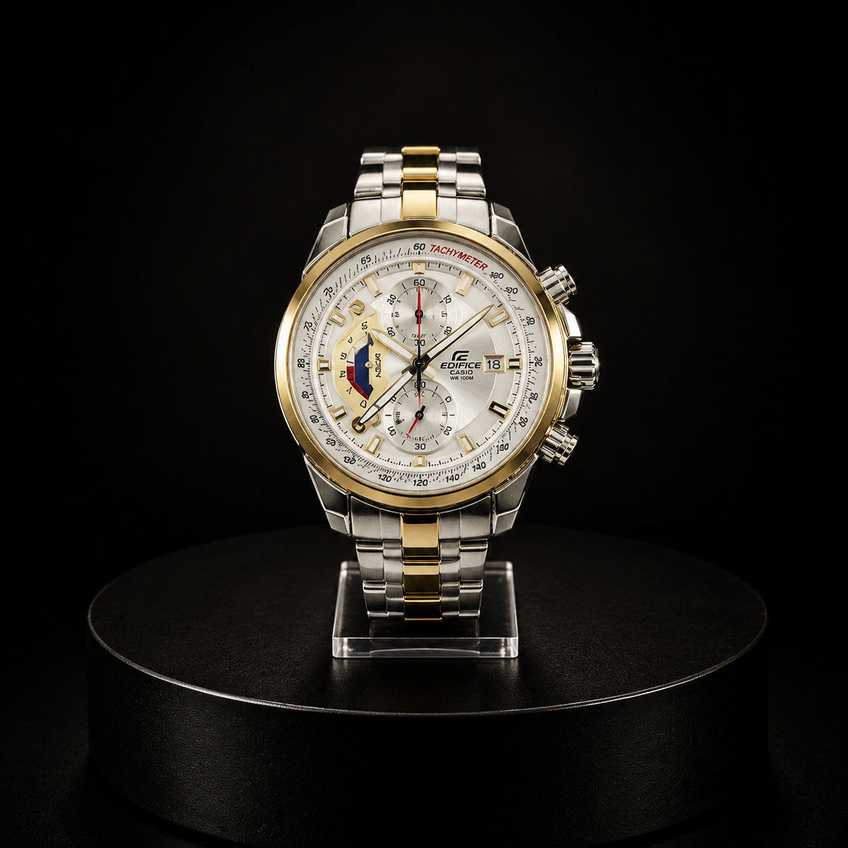 Reloj Casio Edifice Plateado y Dorado Cronógrafo Premium con Esfera Blanca