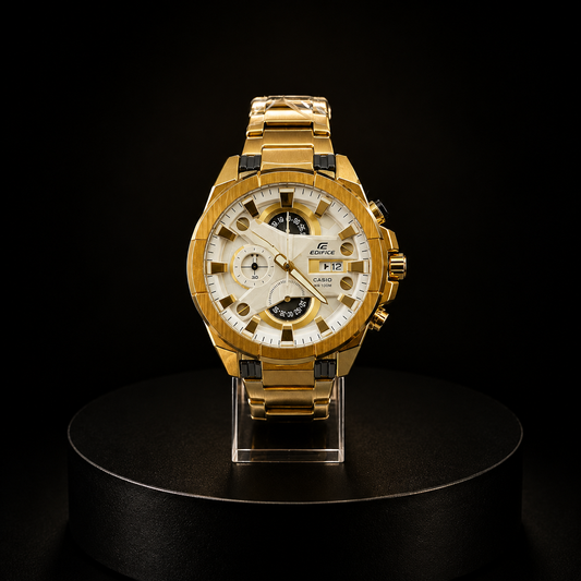 Reloj Casio Edifice Dorado Premium Cronógrafo con Esfera Blanca