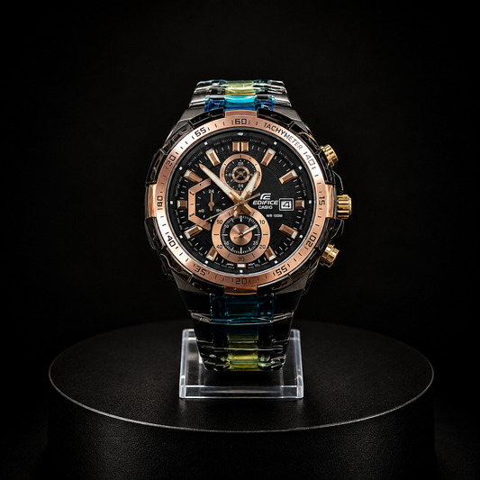 Reloj Casio Edifice Negro y Rose Gold Cronógrafo con Esfera Negra