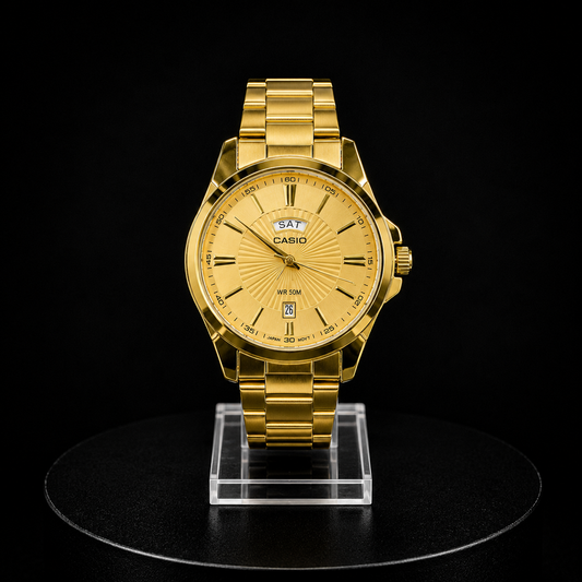 Reloj Casio Dorado con Esfera Dorada, Día y Fecha