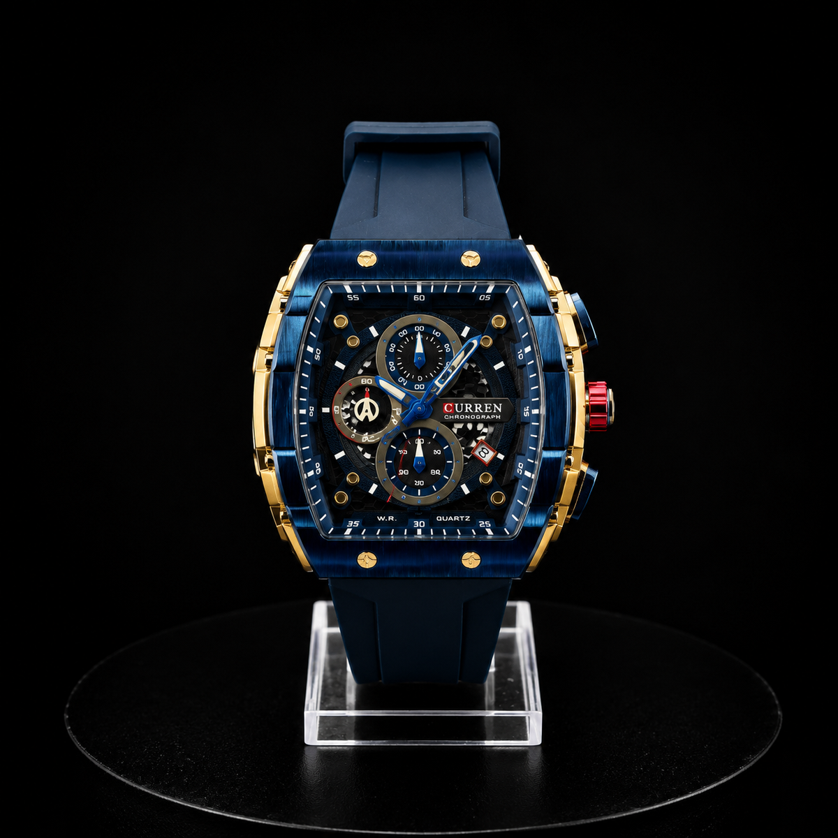 Reloj Curren Cronógrafo Azul y Dorado con Correa de Silicona
