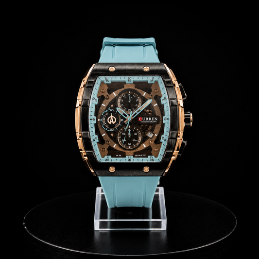 Reloj Curren Cronógrafo Azul Celeste y Rose Gold con Correa de Silicona