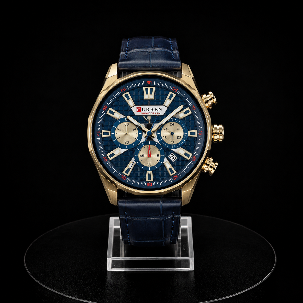 Reloj Curren Cronógrafo Azul y Dorado con Correa de Cuero
