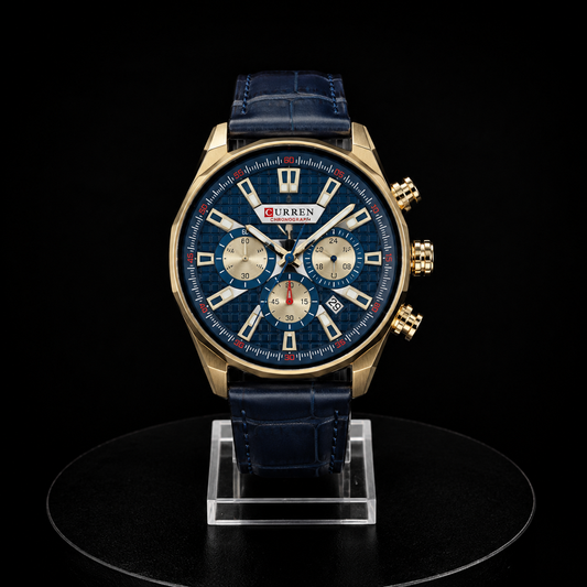 Reloj Curren Cronógrafo Azul y Dorado con Correa de Cuero