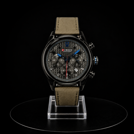 Reloj Curren Cronógrafo Gris con Detalles Azules y Correa de Cuero