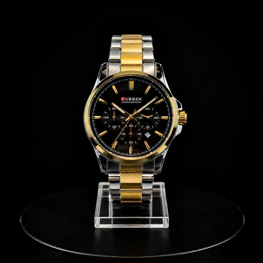Reloj Curren Cronógrafo Bicolor Dorado y Plateado con Esfera Negra