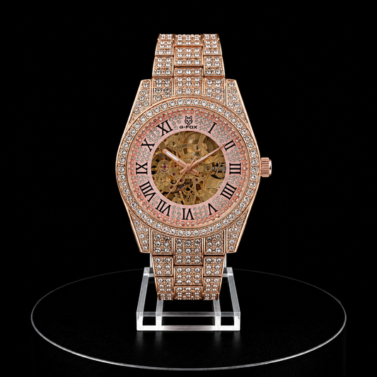 Reloj G-Fox Rose Gold Skeleton Ice con Cristales