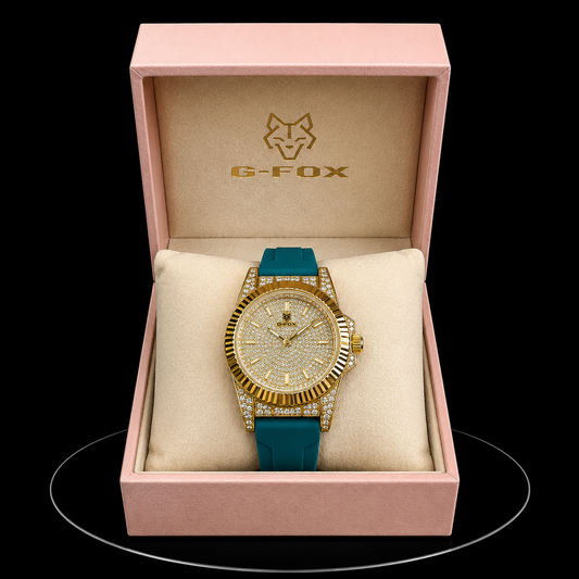 Reloj G-Fox Dorado Ice con Correa Verde Petróleo