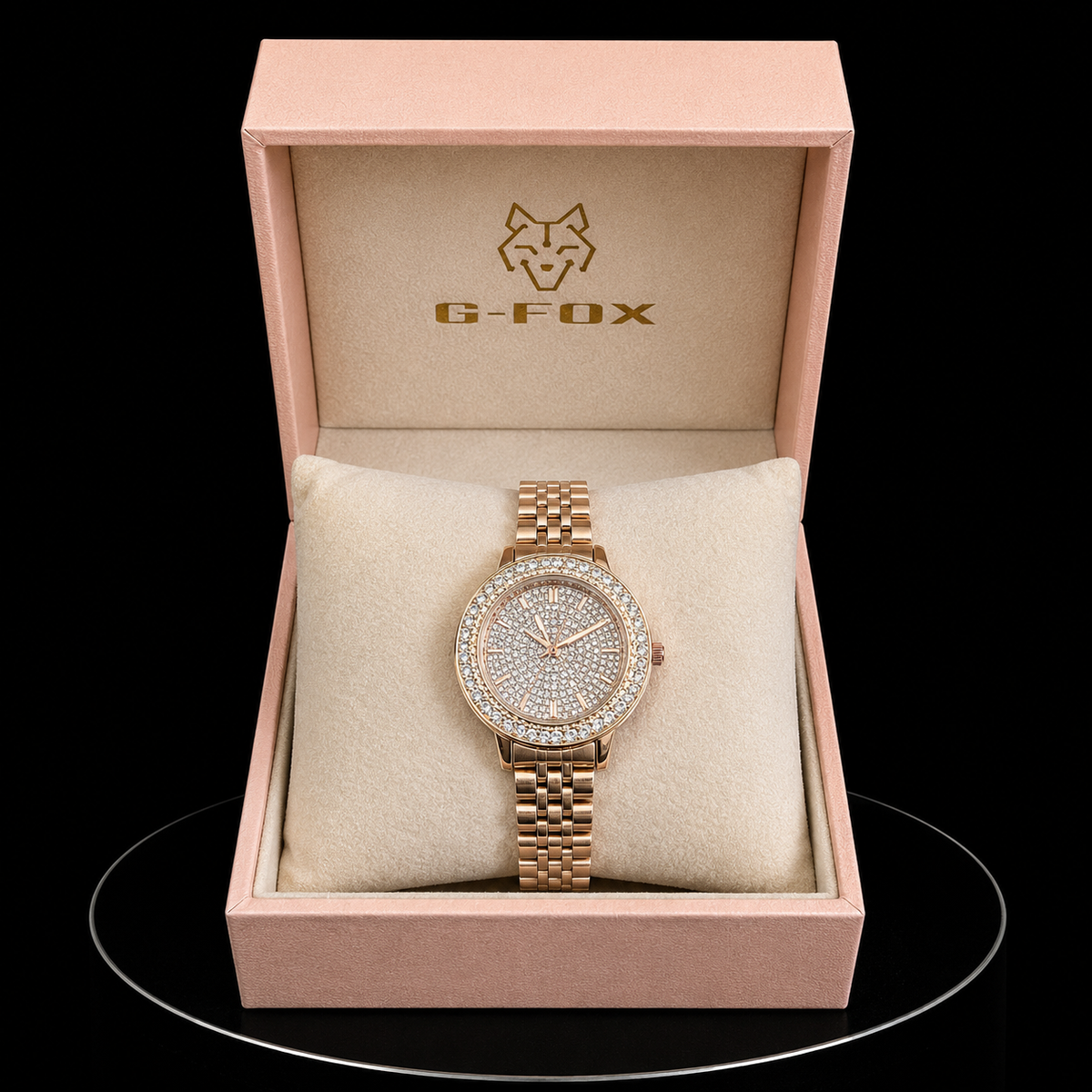 Reloj G-Fox Rose Gold Ice con Cristales y Brazalete Metálico