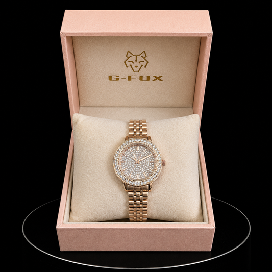 Reloj G-Fox Rose Gold Ice con Cristales y Brazalete Metálico