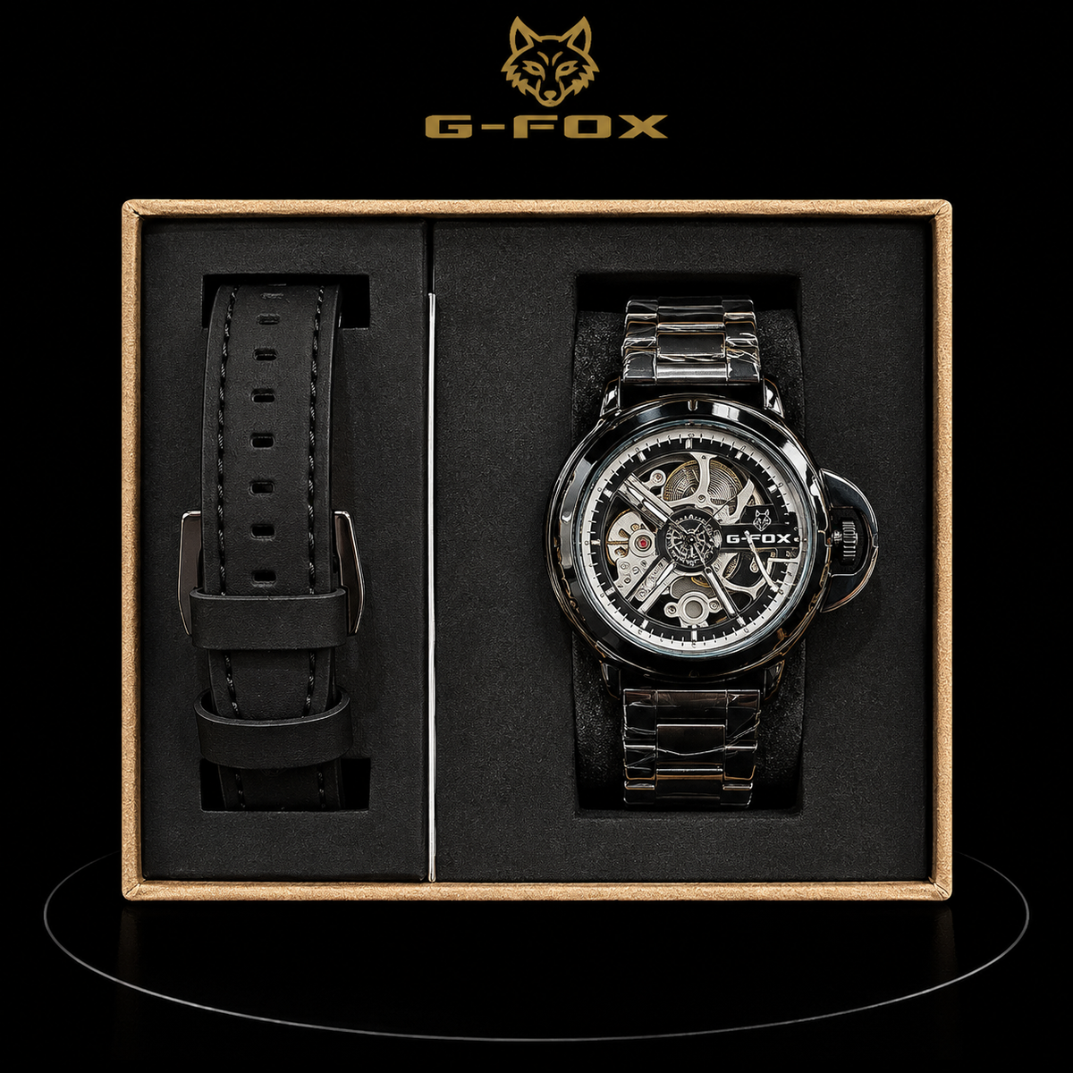 Reloj G-Fox Skeleton Negro con Correa Intercambiable