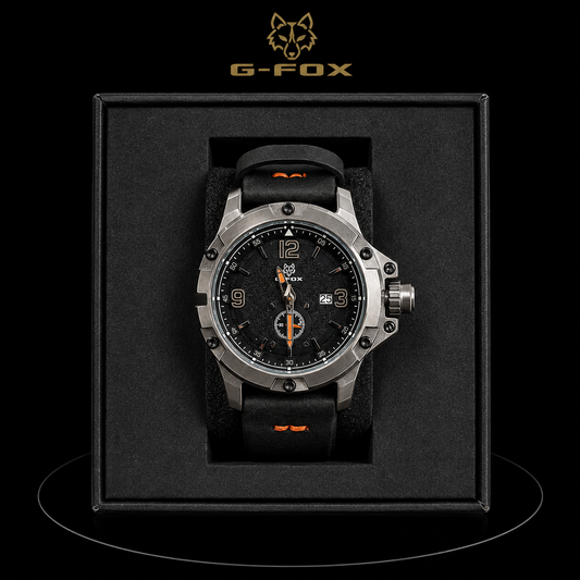 Reloj G-Fox Negro Deportivo con Correa Negra y Detalles Naranja