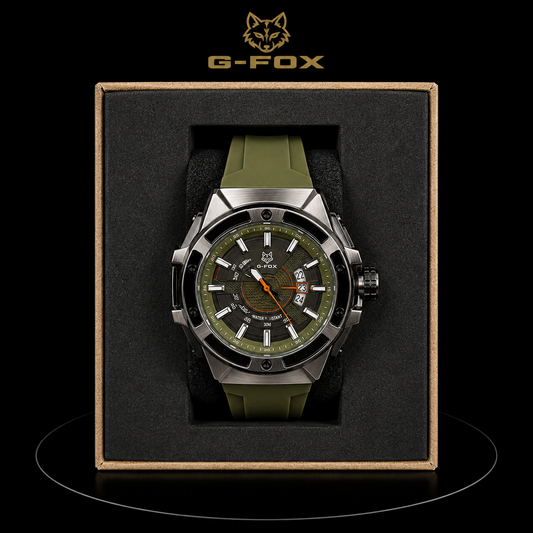 Reloj G-Fox Deportivo Verde Militar con Detalles Naranja