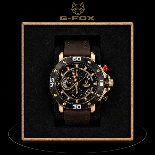 Reloj G-Fox Deportivo Negro y Rose Gold con Correa Café