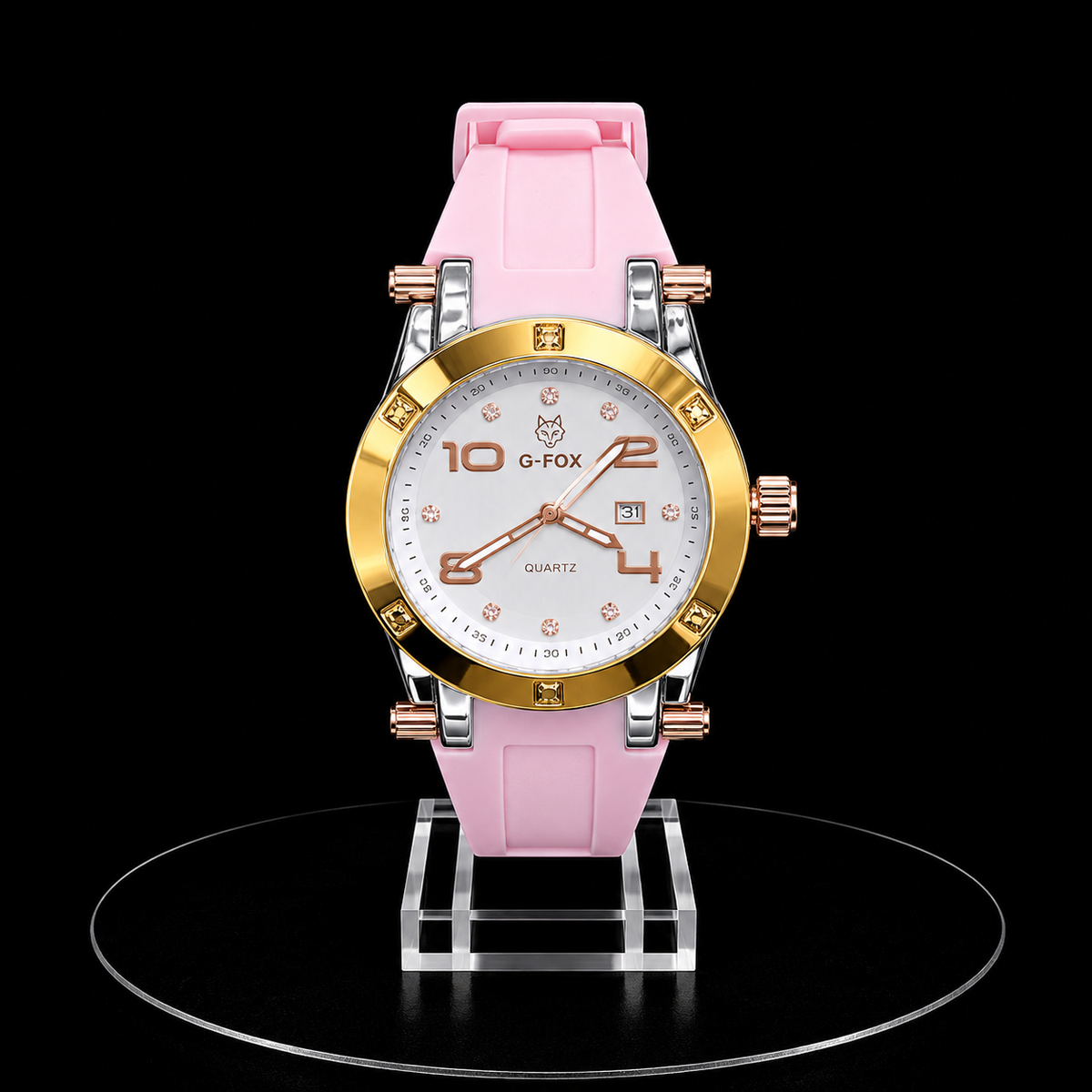 Reloj G-Fox Rose Gold con Correa Rosada y Esfera Blanca