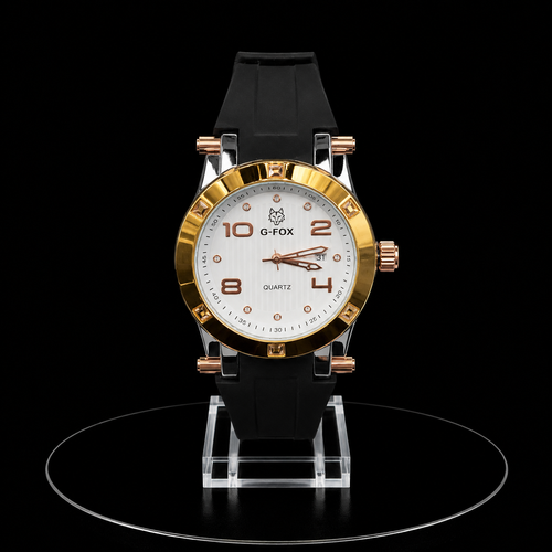 Reloj G-Fox Rose Gold con Correa Negra y Esfera Blanca