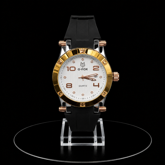Reloj G-Fox Rose Gold con Correa Negra y Esfera Blanca