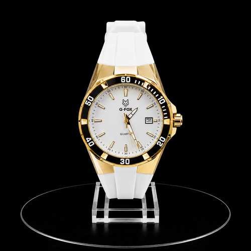 Reloj G-Fox Transparente Dorado con Correa Blanca y Esfera Blanca