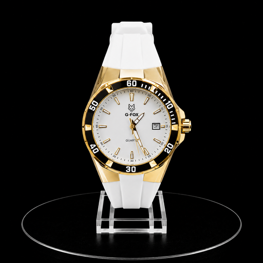 Reloj G-Fox Transparente Dorado con Correa Blanca y Esfera Blanca