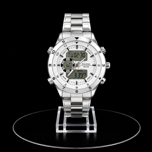 Reloj G-Fox Plateado Digital y Análogo con Esfera Blanca