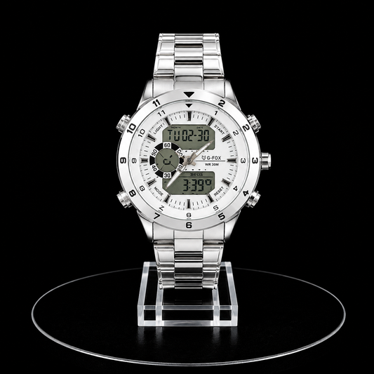 Reloj G-Fox Plateado Digital y Análogo con Esfera Blanca