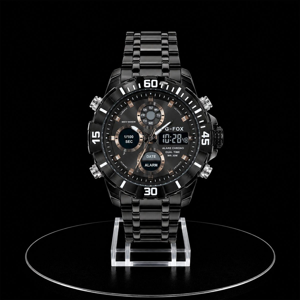 Reloj G-Fox Negro Digital y Análogo con Brazalete Metálico