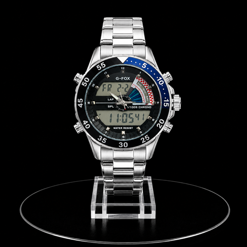 Reloj G-Fox Plateado Digital y Análogo con Esfera Negra