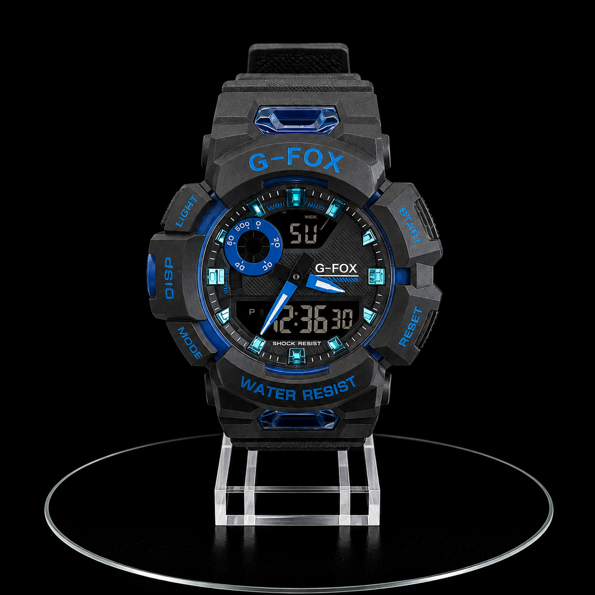 Reloj G-Fox Deportivo Negro y Azul Digital-Análogo