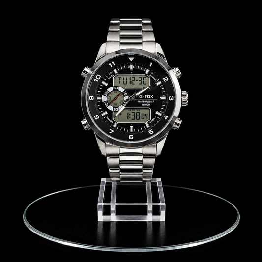 Reloj G-Fox Plateado Digital y Análogo con Esfera Negra