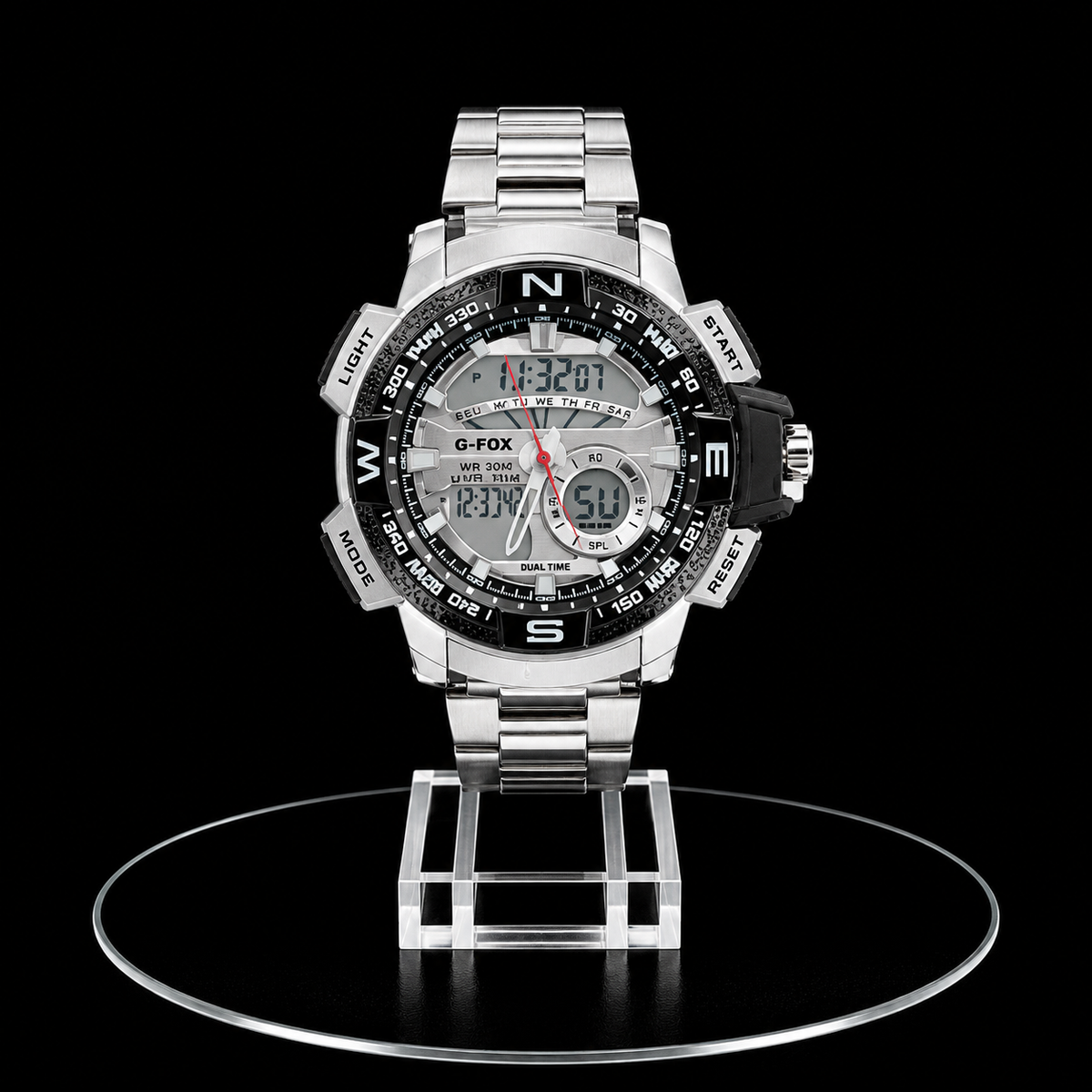 Reloj G-Fox Plateado Digital-Análogo Dual Time con Esfera Clara