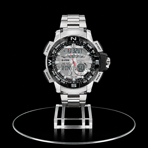 Reloj G-Fox Plateado Digital-Análogo Dual Time con Esfera Clara