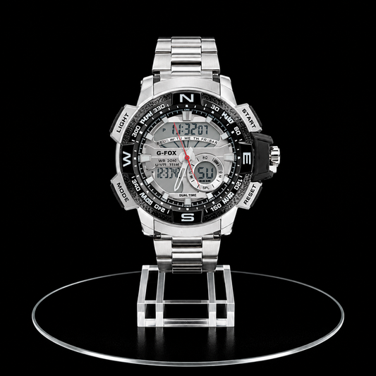 Reloj G-Fox Plateado Digital-Análogo Dual Time con Esfera Clara