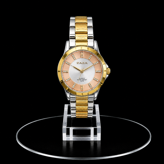 Reloj Razza Dorado con Esfera Clara y Cristales