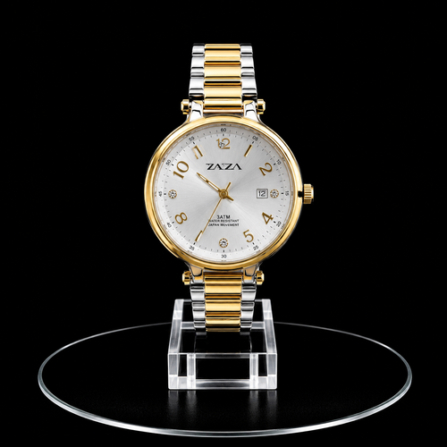 Reloj Razza Dorado con Esfera Blanca, Números y Cristales