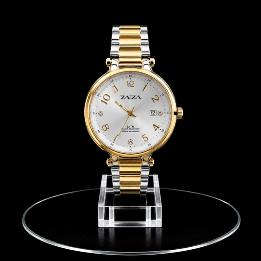 Reloj Razza Dorado con Esfera Blanca, Números y Cristales